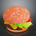Delicious Hamburger with Sesame Seed Bun Fresh Lettuce Tomato and Cheese Patty