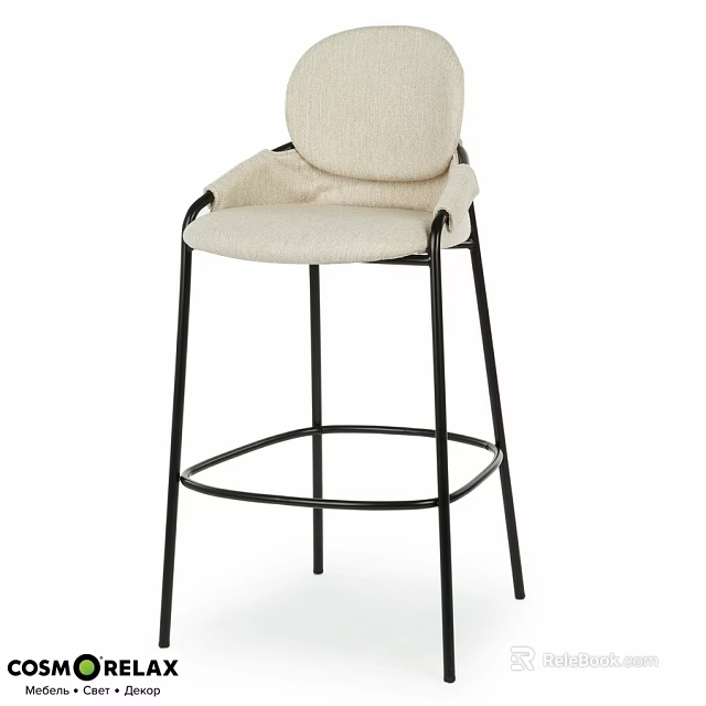 Beige Upholstered Bar Stool With Black Metal Frame And Comfortable Seat 3d model 