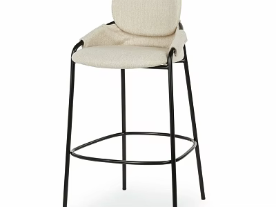 Beige Upholstered Bar Stool With Black Metal Frame And Comfortable Seat 3d model