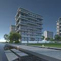 Modern Multi Storey Residential Building With Greenery Pond And Pathway