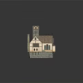 Traditional Church Building With Tower Red Tile Roof Arched Windows And Stone Steps