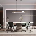 Modern Minimalist Restaurant Interior Featuring Dining Table Chairs Pendant Light And Decorative Items 3d model