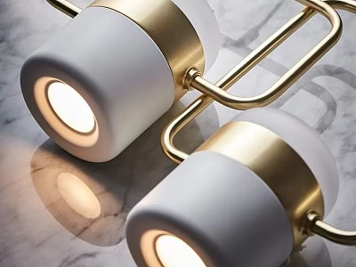 Modern Gold And White Chandelier With Illuminated Bulbs For Home Interior Lighting 3d model