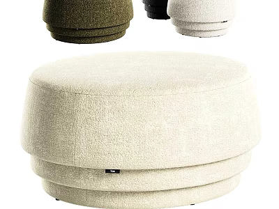 Stylish Round Ottoman With Soft Upholstered Fabric And Neutral Tones For Modern Living Room Decor 3d model