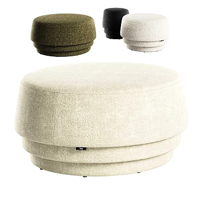 Stylish Round Ottoman With Soft Upholstered Fabric And Neutral Tones For Modern Living Room Decor 3d model