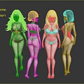 3D Rendered Game Movie Female Characters In Bikini With Different Hairstyles