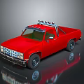 Red Classic Pickup Truck With Roof Light Bar And Shiny Exterior