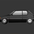 Small Modern Dark Gray Hatchback Car With Sleek Body And White Wheels On Reflective Surface