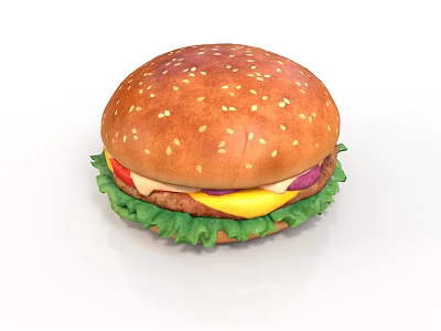 Delicious Juicy Burger With Sesame Bun Lettuce Tomato Cheese And Patty 3d model