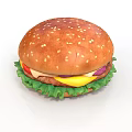Delicious Juicy Burger With Sesame Bun Lettuce Tomato Cheese And Patty