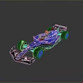 Blue Formula 1 Race Car With Aerodynamic Body Black Wheels And Sponsor Logos