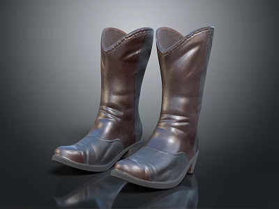 Brown Leather High Heel Boots With Classic Design And Stitching Detail 3d model