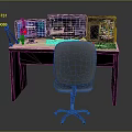 Modern Office Furniture Desk With Ergonomic Chair And Multiple Computer Monitors Microphone