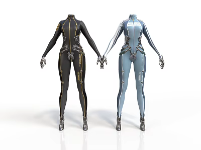 Futuristic Characters In Black And Blue Tech Fitted Suits With Metallic Details 3d model