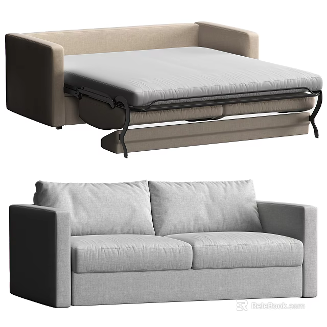 Convertible Sofa Bed With Foldable Mattress And Linen Upholstery Design 3d model 
