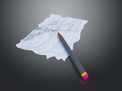Hand Drawn Paper Sheets With Colored Tip Pencil For Daily Sketching And Writing 3d model