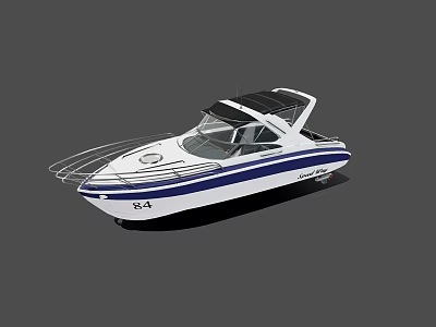 Luxury White And Blue Yacht With Modern Open Deck And Sunshade Design 3d model