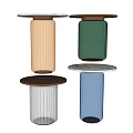 Modern Glass Coffee Table with Ribbed Design and Metal Top in Transparent and Blue