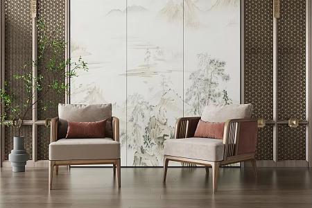 New Chinese Style Single Sofa Leisure Chair 3d model