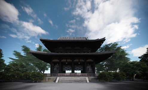 Chinese Ancient Architecture Temple Gate 3d model