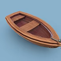 Classic Wooden Boat With Brown Hull And Bench Seats On Blue Background