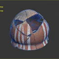 Broken Carved Ceramic Sculpture With Red White Stripes Holes And Spherical Shape
