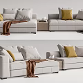 Modern Light Gray Sectional Sofa With Yellow Gray Throw Pillows And Cozy Blankets 3d model
