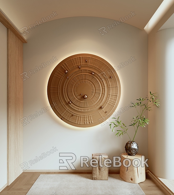 Round wall decoration round three-dimensional pendant wall device model