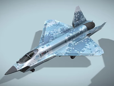 Modern Fighter Jet with Blue Camouflage Paint Sleek Stealth Design and Detailed Profile View 3d model