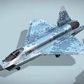 Modern Fighter Jet with Blue Camouflage Paint Sleek Stealth Design and Detailed Profile View