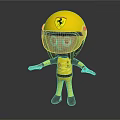 Cartoon Style Game or Movie Character in Yellow Jumpsuit with Yellow Helmet and Ferrari Logo