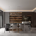 Modern Restaurant Interior Design With Marble Island Counter Pendant Lights And Grey Chairs