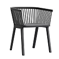 Modern Dark Wooden Dining Chair With Slatted Back And Light Upholstered Seat