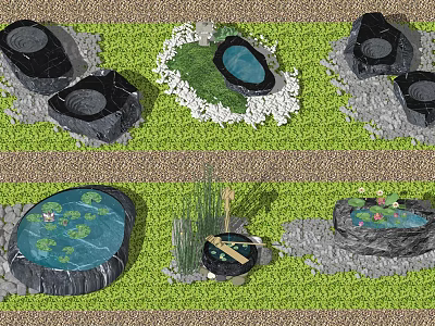 New Chinese style landscape sketch Heishan stone water bowl flowing water stone bowl 3d model