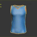 Blue Sleeveless Vest With Orange Trim On Collar Cuffs Gray Gradient Background And Reflection Effect