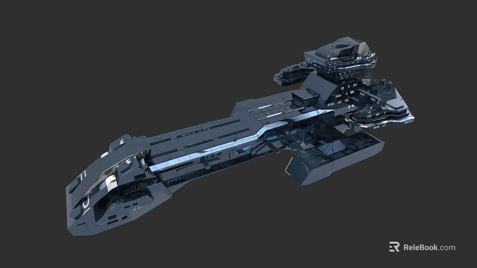 Black Large Futuristic Sci-Fi Spaceship With Complex Modules And Sleek Structure 3d model