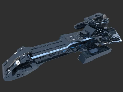 Black Large Futuristic Sci-Fi Spaceship With Complex Modules And Sleek Structure 3d model