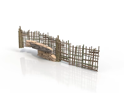 Modern Garden With Bamboo Fence And Stone Bridge In Landscape Design 3d model