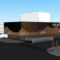 Modern Commercial Storefront With Brown Vertical Panels LOGO Sign And Urban Street Elements