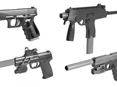Various Types of Firearms Weapons With Pistol Rifle And Submachine Gun Designs 3d model