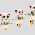 Cute White Cartoon Cats With Red Ears Green Collars And Open Arms In Different Sizes