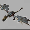 3D Fantasy Dragon Creature With Blue Wings Green Eyes And Skeleton Structure In Flying Pose