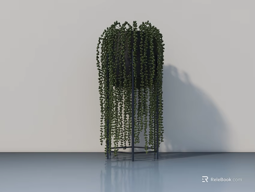 Hanging Bonsai Potted Plant With Trailing Leaves On Metal Stand In Minimalist Space 3d model 