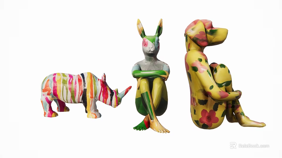 Colorful Animal Shaped Decorative Ornament Set With Artistic Patterns For Home Decor 3d model 