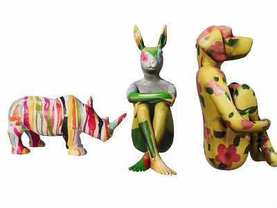 Colorful Animal Shaped Decorative Ornament Set With Artistic Patterns For Home Decor 3d model