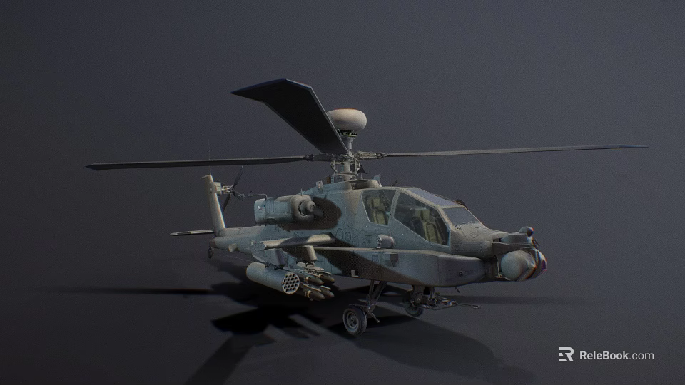Military Attack Helicopter With Weapons Rotor And Cockpit On Dark Background 3d model 