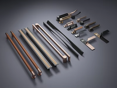 Various Modern Door Handles Featuring Different Metal Finishes And Stylish Designs 3d model
