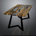 Modern Rustic Wooden Table With Natural Wood Grain And Black Metal Legs