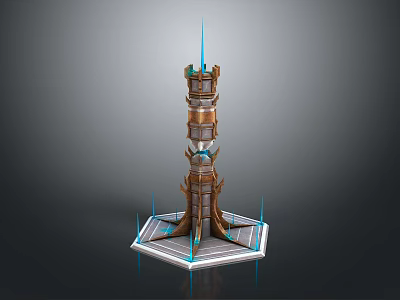 Modern Commercial Equipment Multi layer Tower Structure With Blue Spire And Hexagonal Base 3d model