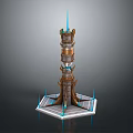 Modern Commercial Equipment Multi layer Tower Structure With Blue Spire And Hexagonal Base 3d model
